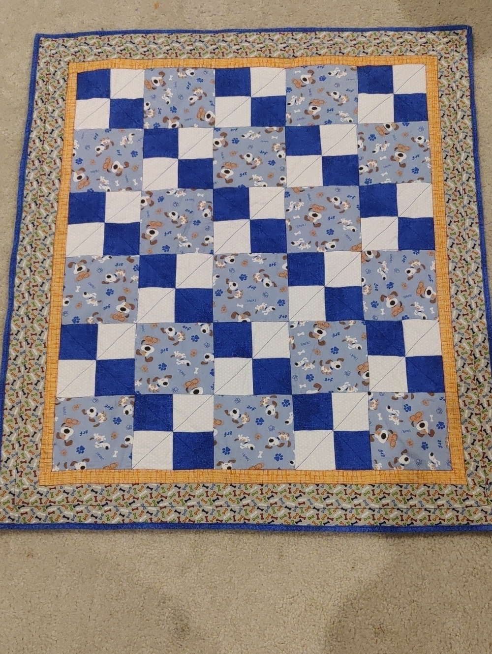 Handmade Blue Puppy Patchwork Baby Boys Quilt Y2k Cottage Core Classic Blanket